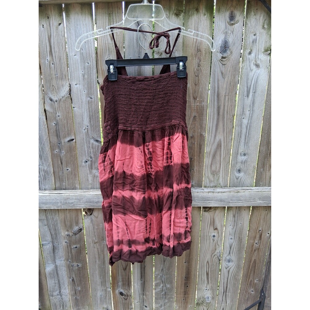 Boho Halter Dress Women's Size XL 14 Brown & Pink Ace Fashion - Picture 8 of 10